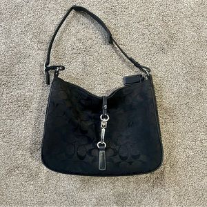 Coach Hampton Signature Slim Black Jacquard Hobo Handbag #6091